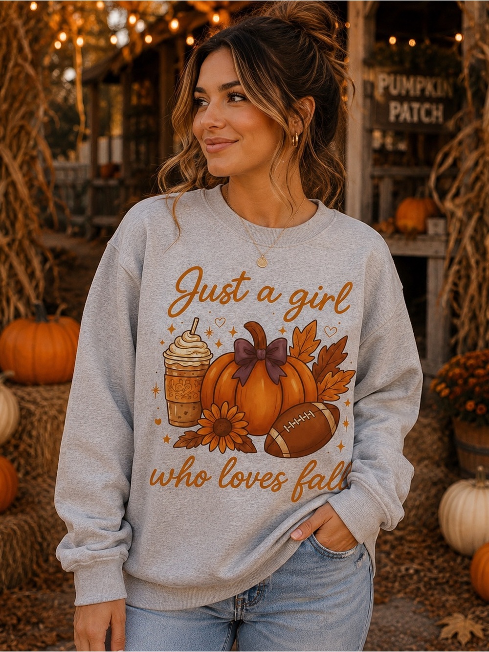Just a Girl Who Loves Fall Graphic Sweatshirt - Heather Gray